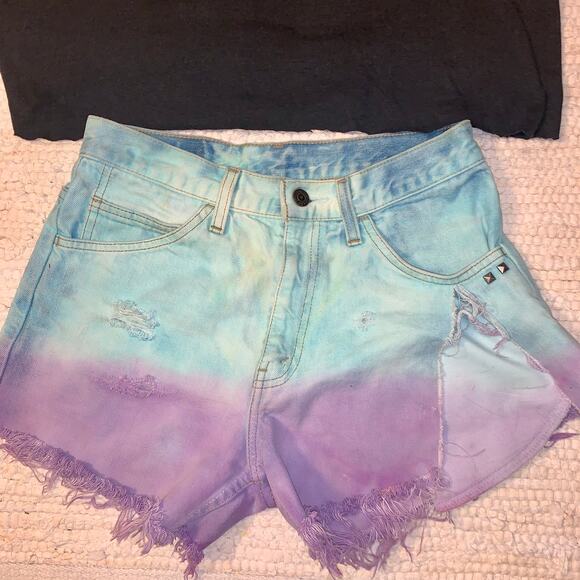 90's Tie Dye Studded Denim Cutoff Jean Shorts - Picture 2 of 8